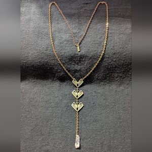 VM Brass Tone Chevron Clear Crystal Drop Pendant Statement Necklace